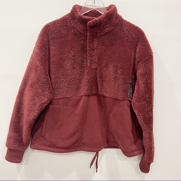 All In Motion Half Fleece Pullover Popover Sweater Drawstring Burgundy XL - Picture 2 of 9